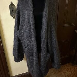 Lana Grossa rare  Gray Fuzzy oversized handknit Cardigan L